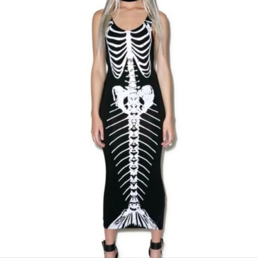 Iron Fist Mermaid Bone Deep Iridescent Maxi Dress Black Silver XS